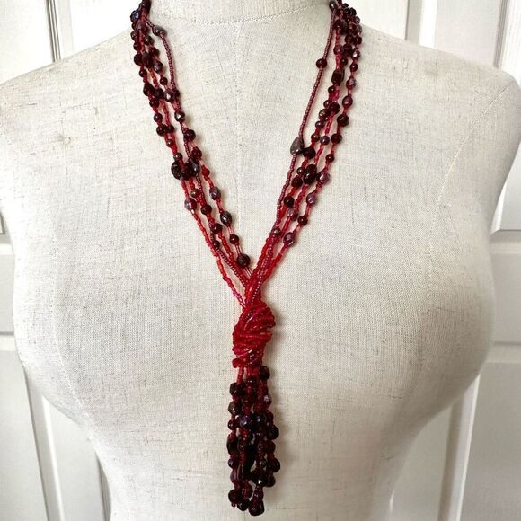 Marc Labat red beaded tassel necklace - Picture 1 of 7